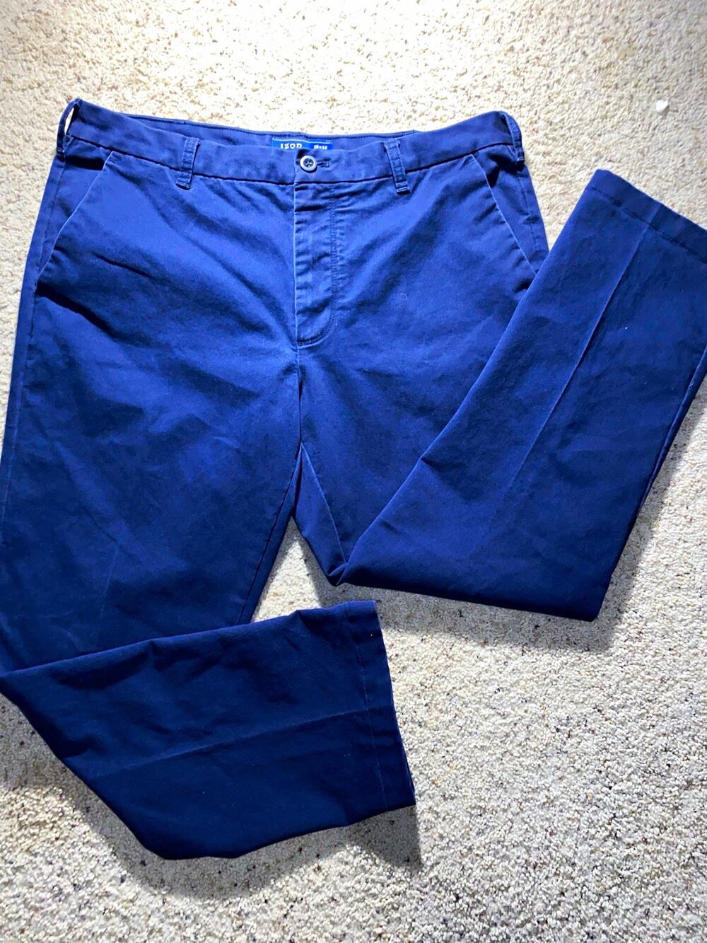 IZOD Mens Chino Pants 36 x 32 Navy Blue Straight Fit Performance Stretch Flat